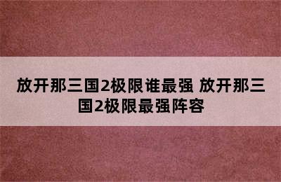 放开那三国2极限谁最强 放开那三国2极限最强阵容